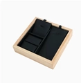 Bamboo jewelry display tray with black leather inserts for rings and necklaces - Natural Wood 2 Slots + Ring Tray Black Leather
