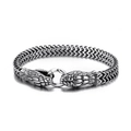 Vintage silver-black titanium steel bracelet with double snake head clasps and wheat chain - Snake Head Wheat Weave Style (KB145401)-18cm / Vintage Silver-Black
