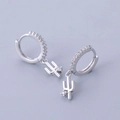 Detailed macro view of silver cactus earrings with shimmering pavé zircon stones - Cactus Zirconia Earrings - Silver