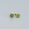Golden stud earrings featuring green enamel flower design with a minimalist aesthetic - Gold (Green)