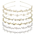6-piece set of gold and silver bridal headbands with pearls, rhinestones and enamel flowers - 6-Piece Set Gold/Silver