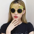 Golden Happy New Year party glasses featuring a crown design and sparkling rhinestone details - Gold Crown New Year Glasses