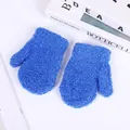 Detailed close-up of warm blue coral fleece mittens showing soft textured plush material - S / Blue