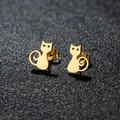 Minimalist cute cat-shaped stainless steel stud earrings in polished golden finish - Cat 2 / Gold