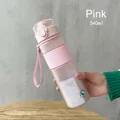 Pink 540ml frosted sports water bottle with non-slip silicone sleeve and carry strap - 540ml Pink