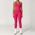 Completo yoga due pezzi rosso rosa da donna con top all'americana e leggings a vita alta - Taglia S / Top E Pantaloni / Canotta + Pantaloni Lunghi / Rosso Lampone