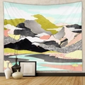 Detail of modern abstract mountain tapestry showing clear prints and fine fabric texture - Pink and Grey Mountains (QY428-49)