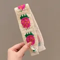 French vintage crochet strawberry headband in cream white with pink accents, 38cm - 2# Beige Strawberry Style