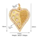 Golden heart pendant with star-shaped diamonds and striped texture for DIY jewelry - L266549-Gold Radiant Heart Rhinestone Gold