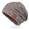 Winter fleece-lined knit beanie in grey-brown blend with warm faux lamb wool lining - Mixed Khaki