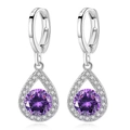 Sparkling silver drop earrings featuring round purple gemstones with pear-shaped accents - Purple Diamond Teardrop Earrings Led-90