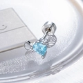 Silberner Herz-Flügel-Ohrstecker mit einem leuchtend blauen Zirkon-Stein mittig - Schraubverschluss Blaues Herz (A689-3#) / Silber-Meeresblau Herz (Einzelstück)