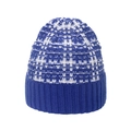 Blue and white plaid knit beanie with thick ribbed cuff for winter warmth and style - M (56-58cm) / Sapphire Blue