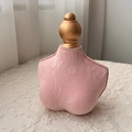 Pink velvet mannequin bust jewelry display stand with golden top and lace edge detail - Pink Embossed Short Style