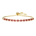 Adjustable golden bolo bracelet with twelve marquise-cut red zirconias in claw setting - Gold Red Zirconia