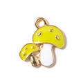 Pendentif champignon double en alliage émaillé jaune et blanc pour bijoux DIY - Jaune Plaqué Or