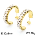 Golden C-shaped stainless steel earrings with rectangular clear zircons, 30x6mm size - Gold-30x6mm(KE104550-KFC)