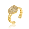 Detailed view of adjustable gold heart ring with chain band and pave-set zircons - Adjustable Open / Heart Chain Pavé Diamond Style (J-1425)