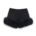 Women's black high-waisted shorts with stylish faux fur trim and autumn-winter texture - XS / Black