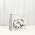 Detail of square non-woven wedding gift bag with gold floral patterns and ring print - 5047-3 Wedding Rings & Floral Print