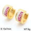 Gold stainless steel huggie earrings with pink and white crystal pave stones - Gold Pink (KE118336-TGD)