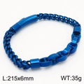 Men's blue plated stainless steel dragon bone chain bracelet with H-shaped link, 215mm length - Blue