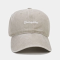 Detailed embroidery of Everyday text on washed cotton baseball cap with vintage texture - Adjustable / Beige