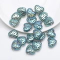 Blue-green AB metallic finish heart-shaped glass pendant beads with textured surface - Transparent Green