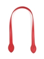 Detail of red PU leather bag handle with stitching and pre-drilled sewing holes - Red