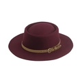 Vintage burgundy wool fedora hat with a khaki faux leather belt and gold buckle - One Size (58cm) / Burgundy
