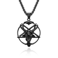 Collana con pendente pentacolo a testa di capra satanica retrò in acciaio nero lucido - Ciondolo + Catena Box da 60cm / Nero