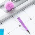 DIY purple beaded ballpoint pen featuring a soft pink-purple pom-pom and glittery body - Candy Purple