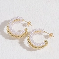 Eleganti orecchini a C con doppia fila di perle e perline dorate in stile retrò francese - Tripla fila di perle e sfere d'oro