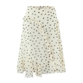 Falda midi para mujer en color albaricoque con lunares y volantes asimétricos chic - S / Albaricoque de Lunares