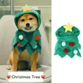Christmas tree pet cloak in dark green fleece with red plush balls and yellow star - Christmas Tree Shaped Green Cape (B06311)