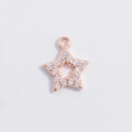 Detailed view of hollow star charm in rose gold with shimmering zircon pave setting - Rose Gold Hollow Star Pendant