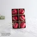 Lot de 6 boules de Noël en velours rouge foncé avec motifs pailletés dorés, 8 cm - 8cm Boule en Fil de Soie Rouge