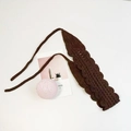 Ethnic style dark coffee crochet headband with elegant handmade woven scalloped edges - Coffee Solid