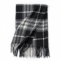 Classic black and white plaid scarf with fringe tassels in soft cashmere-like fabric - Black and Gray