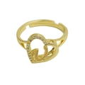 Adjustable golden heart-shaped ring with letter J and sparkling rhinestone inlay - Adjustable Open / Letter U