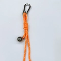 Orange and white braided lanyard keychain with polished silver metal sphere and carbine - Orange