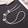 Handmade white pearl crossbody phone strap with three bows and silver metal clasps - Three Bowknots White Style (K636)