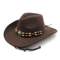 Cappello da cowboy marrone scuro in feltro di lana con fascia etnica e turchese - M (56-58cm) / Marrone