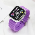Fashionable LED watch with purple silicone strap and silver polished metal case - Light Purple-Silver
