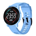 Waterproof light blue sports digital watch with round LED screen and silicone strap - Sky Blue