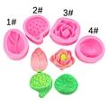 Stampi in silicone a forma di loto e foglie per decorazioni di torte e dolci - Set da 4 pezzi / Rosa