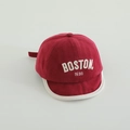 Detailed close-up of BOSTON 1630 embroidery on burgundy cotton baby baseball cap - 3-30 Months / Burgundy