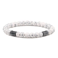 Minimalistisches 6mm Weißmarmor-Perlenarmband mit schwarzen geometrischen Metallakzenten - Howlith