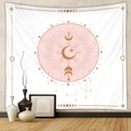 Dettaglio di arazzo bohémien con fasi lunari e stelle su decorazione bianca - 73X95CM / Tessuto Spazzolato