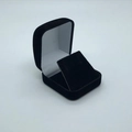 Elegant black velvet jewelry box with flip-top lid and soft white lining interior - Black Exterior/White Interior/Black Insert
